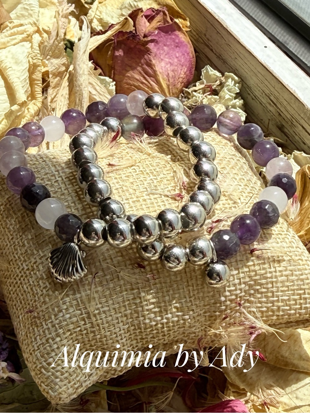 Alquimia Silver and Purple Beaded Bracelet Set